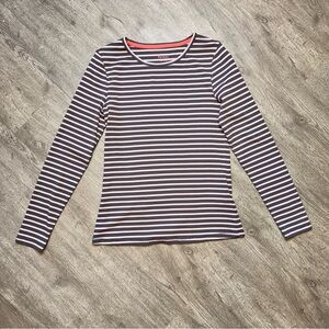 Boden Long Sleeve‎ Striped Crewneck Tee Pink and Brown
